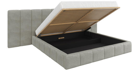 POLSTERBETT gepolstertes Kopfteil, Lattenrost, Bettkasten Hellgrau 160/200 cm  - Hellgrau/Schwarz, Design, Holz/Kunststoff (160/200cm) - Carryhome