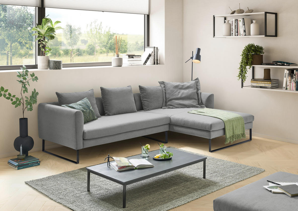 ECKSOFA Grau Feincord  - Schwarz/Grau, KONVENTIONELL, Textil/Metall (284/178cm) - Hom`in