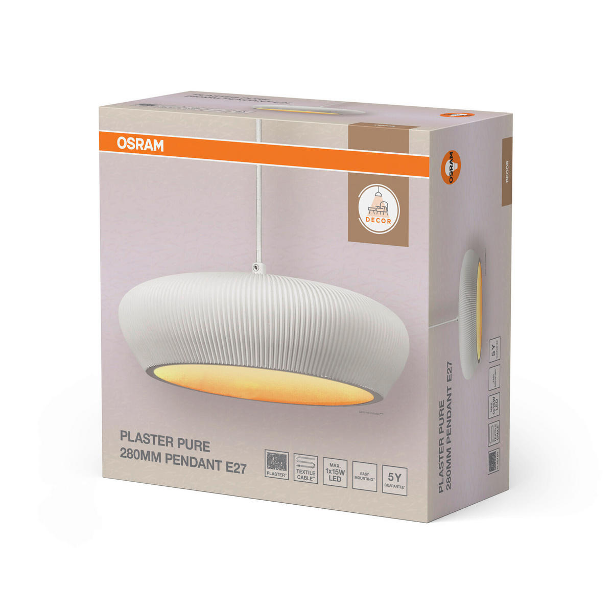 HÄNGELEUCHTE 28.3/114 cm  - Weiß, Basics, Stein/Metall (28.3/114cm) - Osram