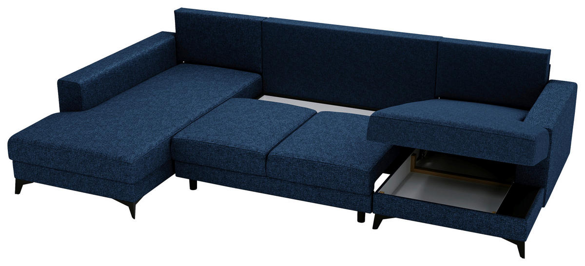 WOHNLANDSCHAFT Blau Flachgewebe  - Blau/Schwarz, Design, Textil/Metall (190/339/156cm) - Livetastic