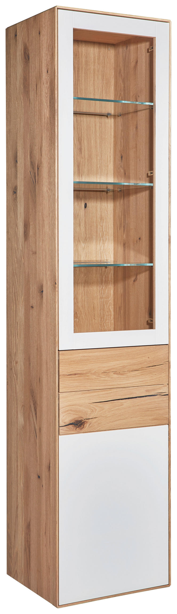 VITRINE in massiv Asteiche Weiß, Eichefarben  - Eichefarben/Weiß, Design, Glas/Holz (47/205,5/40cm) - Valnatura