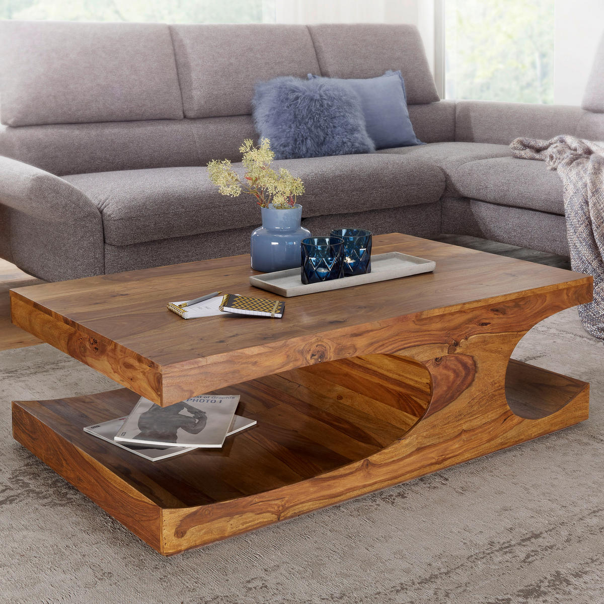 COUCHTISCH Sheesham massiv 118/70/38 cm rechteckig Sheeshamfarben  - Sheeshamfarben, Design, Holz (118/70/38cm) - MID.YOU