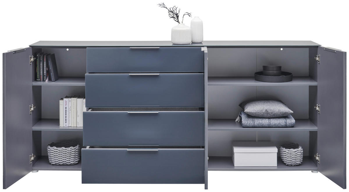 SIDEBOARD 225/99/42 cm  in Anthrazit  - Anthrazit/Alufarben, Design, Glas/Holzwerkstoff (225/99/42cm) - Voleo