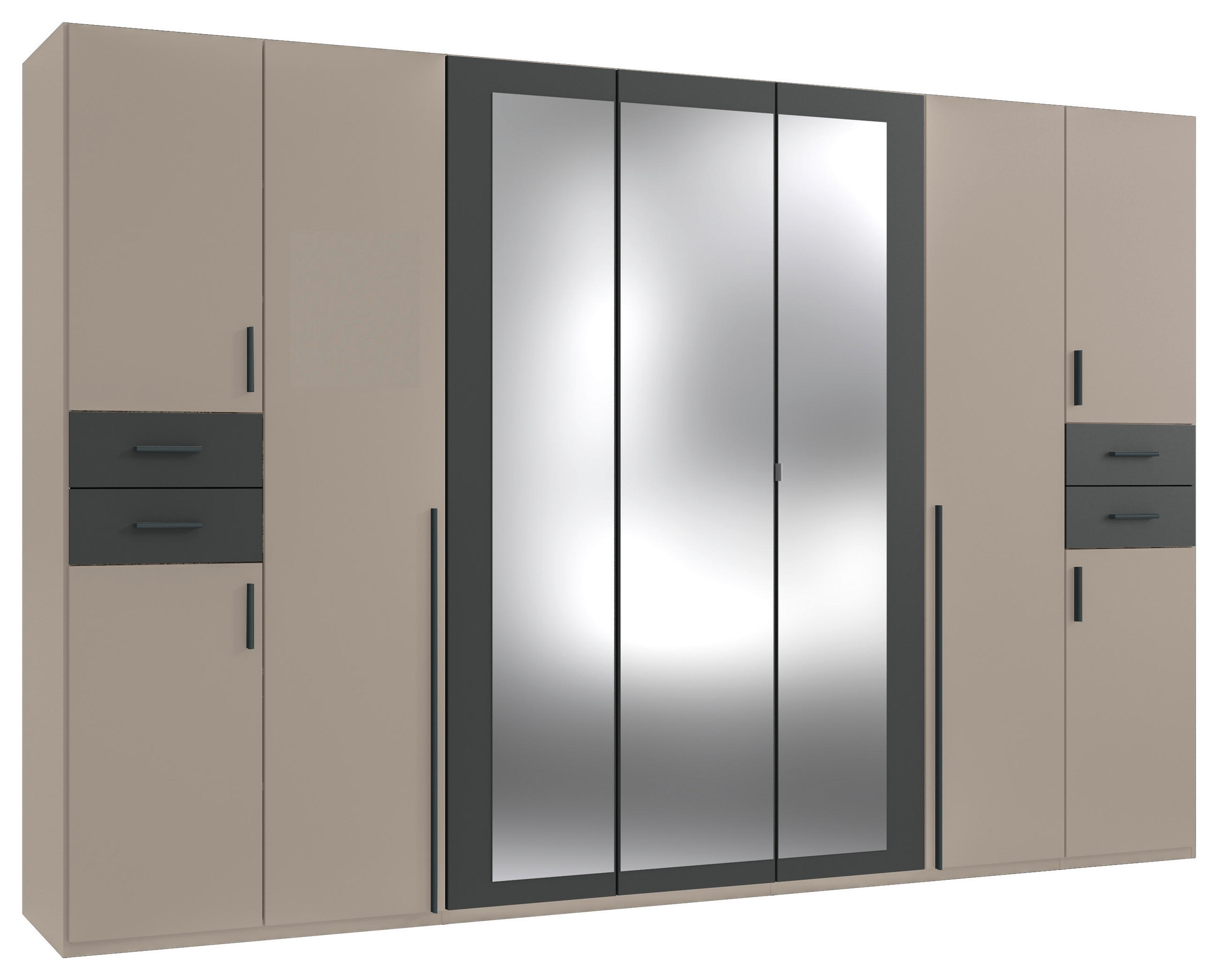 DREHTÜRENSCHRANK 313/208/58 cm 9-türig Graphitfarben, Grau, Sahara  - Graphitfarben/Schwarz, Basics, Glas/Holzwerkstoff (313/208/58cm) - MID.YOU
