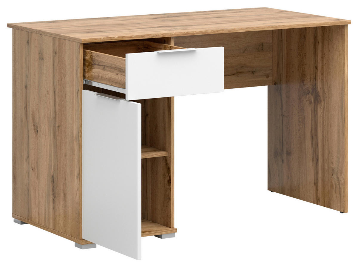 SCHREIBTISCH 120/60/76 cm  in Weiß, Eiche Wotan  - Eiche Wotan/Silberfarben, Design, Holzwerkstoff/Kunststoff (120/60/76cm)