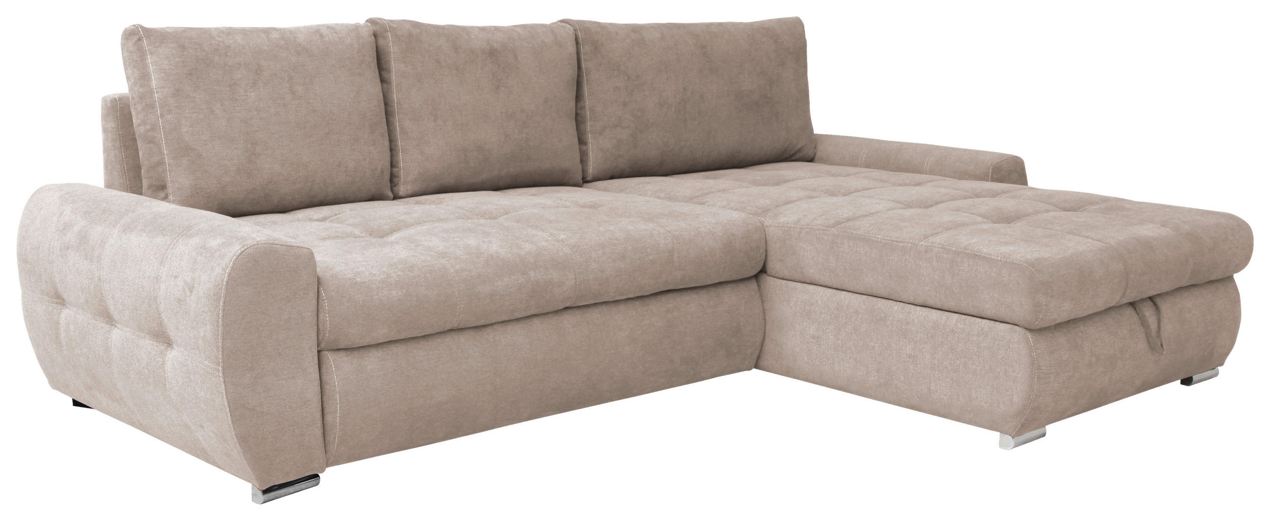 ECKSCHLAFSOFA Velours Beige  inkl. Bettkasten, Schlaffunktion  - Chromfarben/Beige, Design, Kunststoff/Textil (277/175cm) - Livetastic