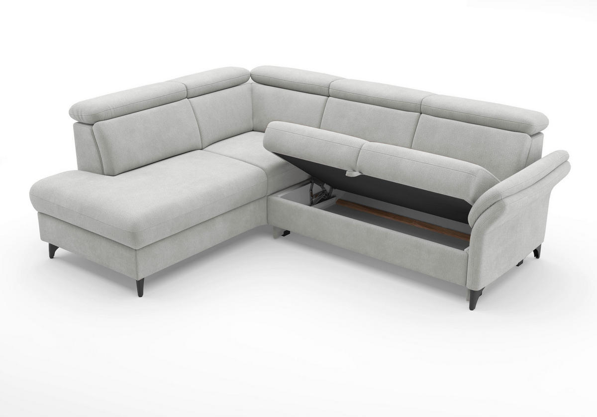 ECKSOFA Flachgewebe Silberfarben  - Silberfarben/Schwarz, Konventionell, Textil/Metall (193/247cm) - Sit & More