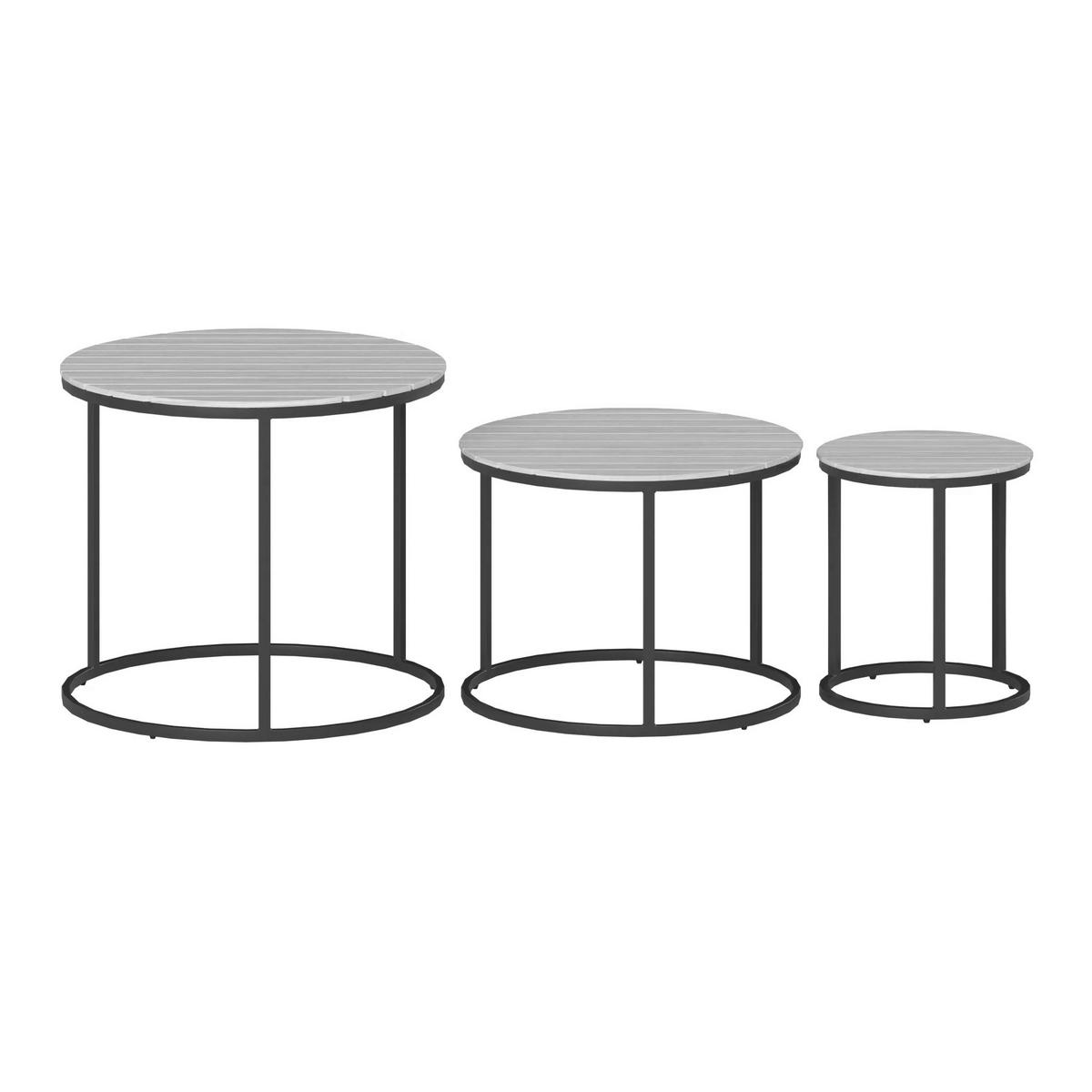SET DE TABLES D'APPOINT JARDI - Schwarz/Akaziefarben, Modern, Holz/Metall (76/56/36/50/45/40/76/56/36cm) - Ambia Garden