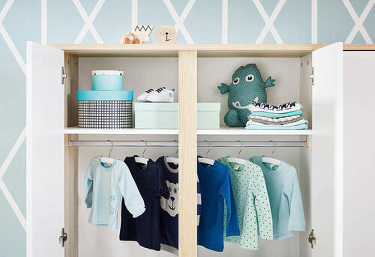 BABYKLEIDERSCHRANK PINOLINO FLOW Weiß, Eschefarben  - Eschefarben/Weiß, Design, Holzwerkstoff (155/185/55cm) - Pinolino
