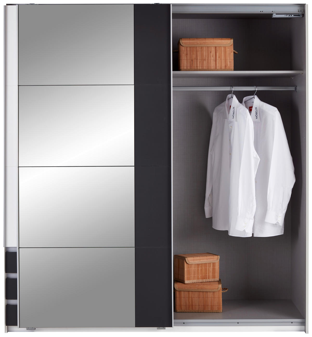 SCHWEBETÜRENSCHRANK 180/198/64 cm 2-türig Graphitfarben, Weiß  - Graphitfarben/Alufarben, MODERN, Holzwerkstoff/Kunststoff (180/198/64cm) - MID.YOU