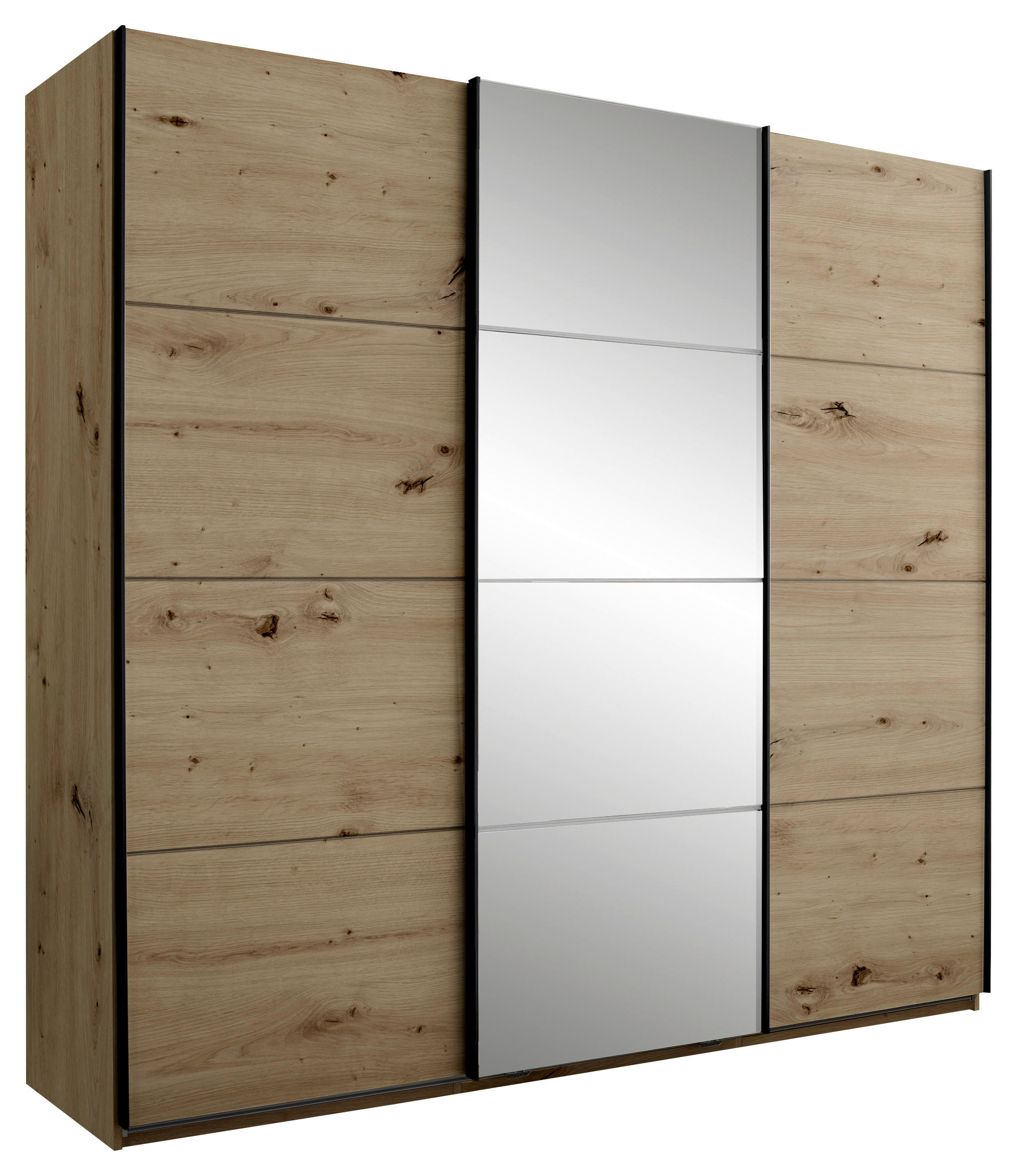 SCHWEBETÜRENSCHRANK 215/204/60 cm 3-türig Eiche Artisan  - Schwarz/Eiche Artisan, KONVENTIONELL, Glas/Holzwerkstoff (215/204/60cm) - Boxxx