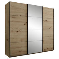 SCHWEBETÜRENSCHRANK 215/204/60 cm 3-türig Eiche Artisan  - Schwarz/Eiche Artisan, KONVENTIONELL, Glas/Holzwerkstoff (215/204/60cm) - Boxxx