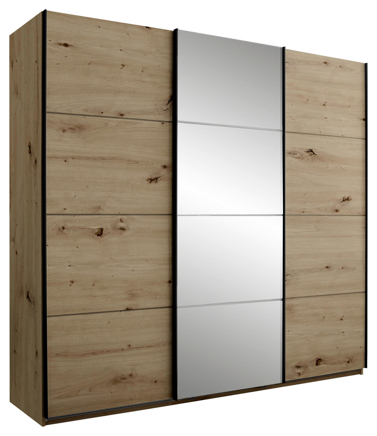 SCHWEBETÜRENSCHRANK 215/204/60 cm 3-türig Eiche Artisan  - Schwarz/Eiche Artisan, KONVENTIONELL, Glas/Holzwerkstoff (215/204/60cm) - Boxxx