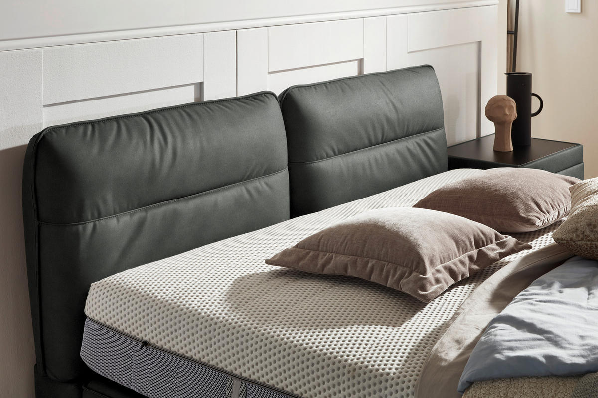 BOXSPRINGBETT 180/200 cm  in Dunkelgrau  - Dunkelgrau/Schwarz, Design, Textil/Metall (180/200cm) - Johann Jakob