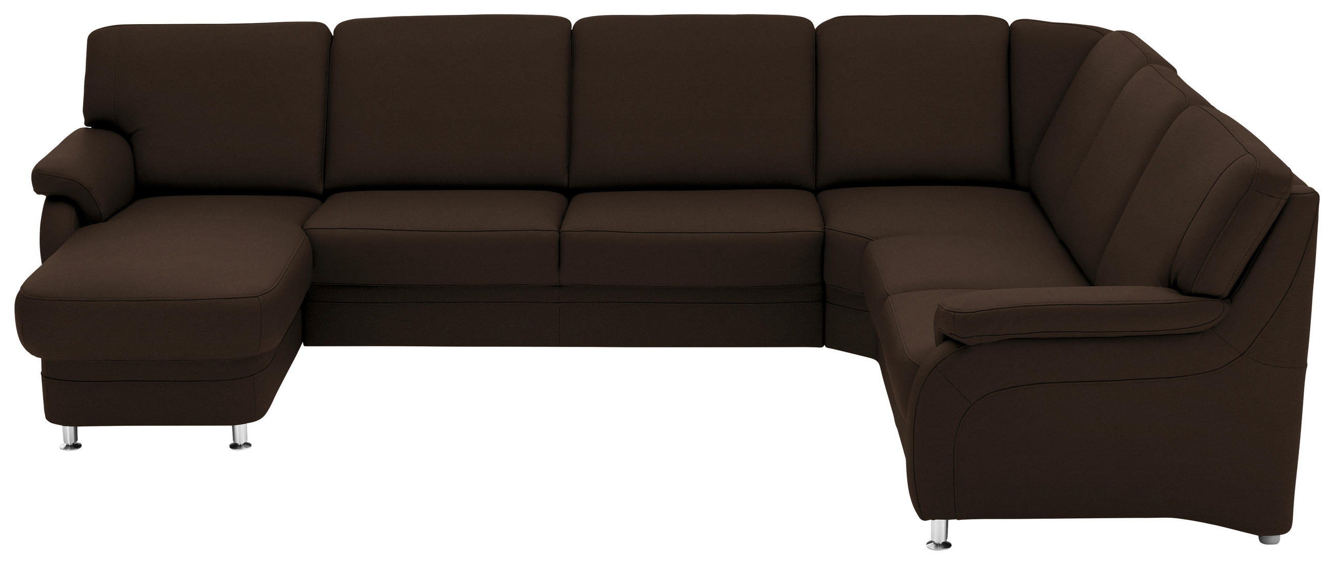 WOHNLANDSCHAFT Echtleder Dunkelbraun  - Dunkelbraun/Alufarben, Konventionell, Leder/Metall (165/329/239cm) - Beldomo Premium