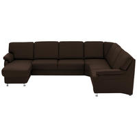 WOHNLANDSCHAFT Echtleder Dunkelbraun  - Dunkelbraun/Alufarben, Konventionell, Leder/Metall (165/329/239cm) - Beldomo Premium