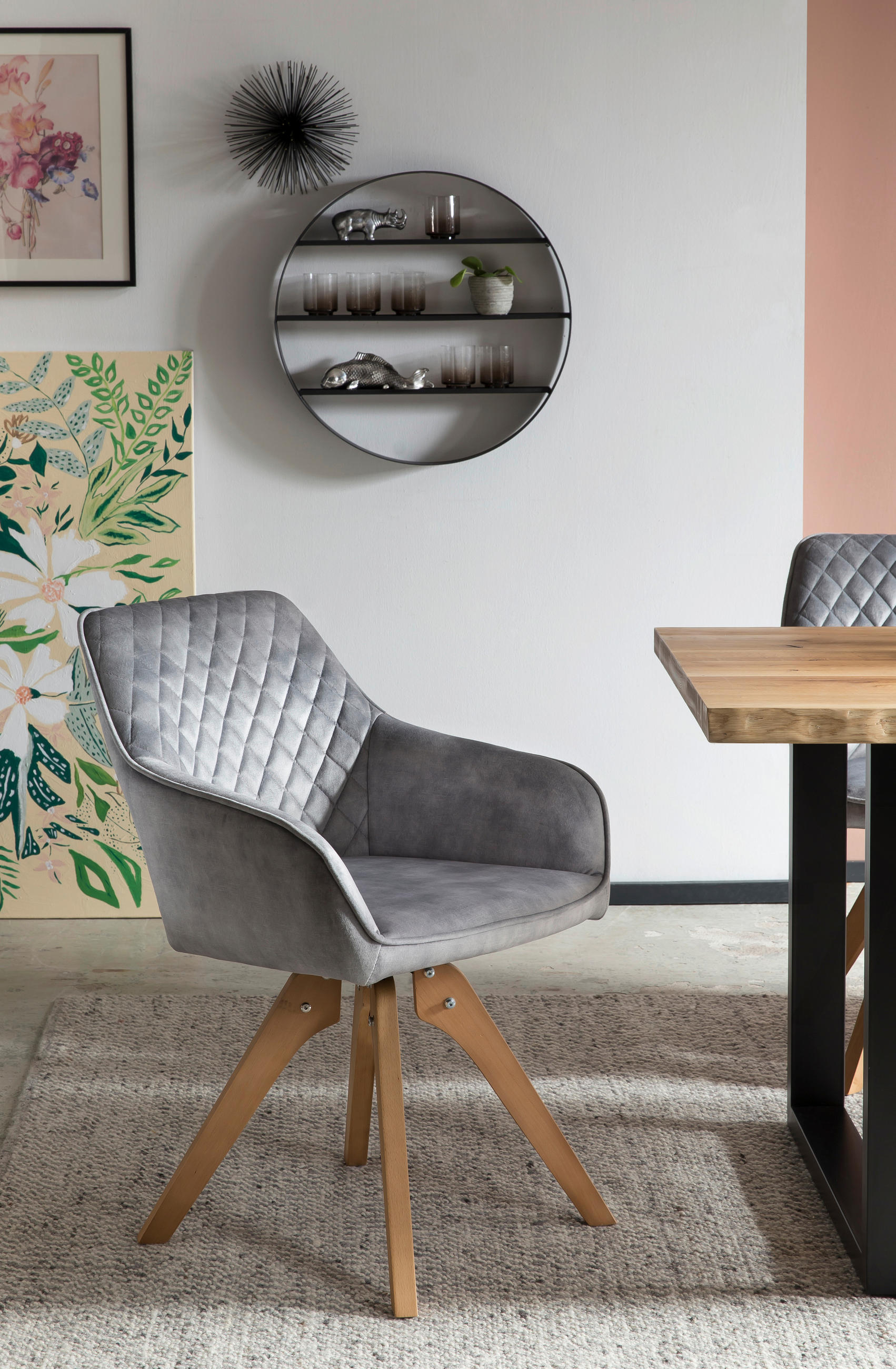 ARMLEHNSTUHL  in Samt  - Eichefarben/Grau, MODERN, Holz/Textil (59/85/61cm) - Livetastic