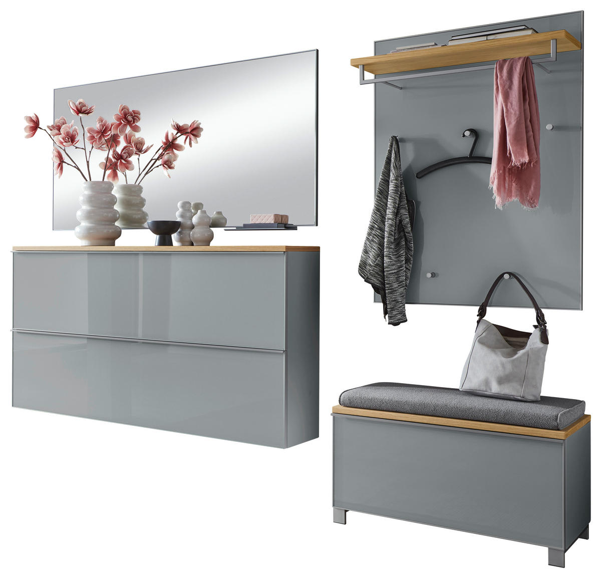 GARDEROBE 6-teilig  in 265/195/40 cm  - Alufarben/Grau, Design, Glas/Holz (265/195/40cm)