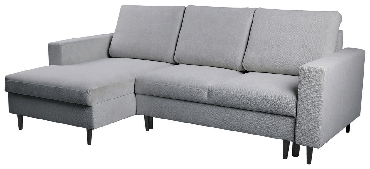 ECKSOFA in Struktur Hellgrau  - Hellgrau/Schwarz, Modern, Holz/Kunststoff (145/230cm) - MID.YOU