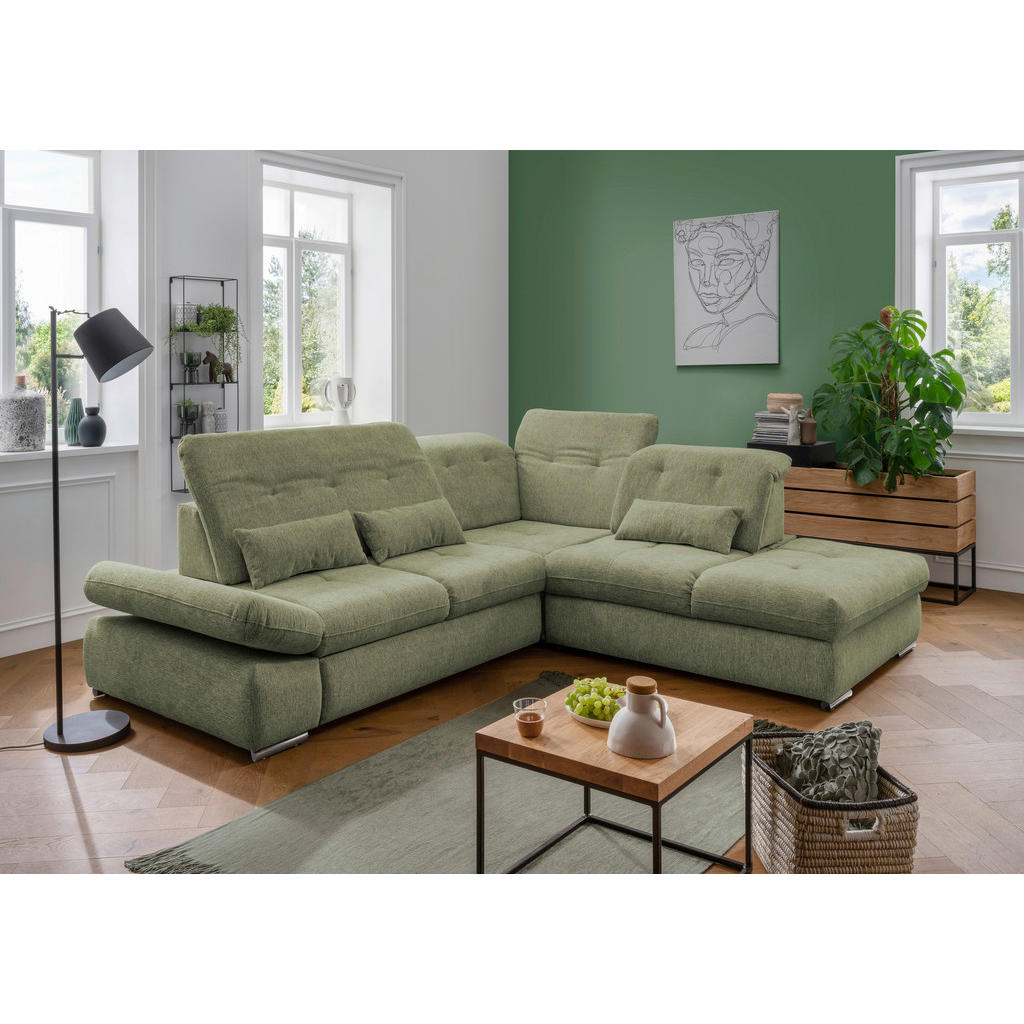 Thumbnail - Livetastic Ecksofa, Grün, Textil, Uni, 5-Sitzer, Füllung: Schaumstoff, Ottomane rechts, L-Form, 280x254 cm, Made in EU, ...