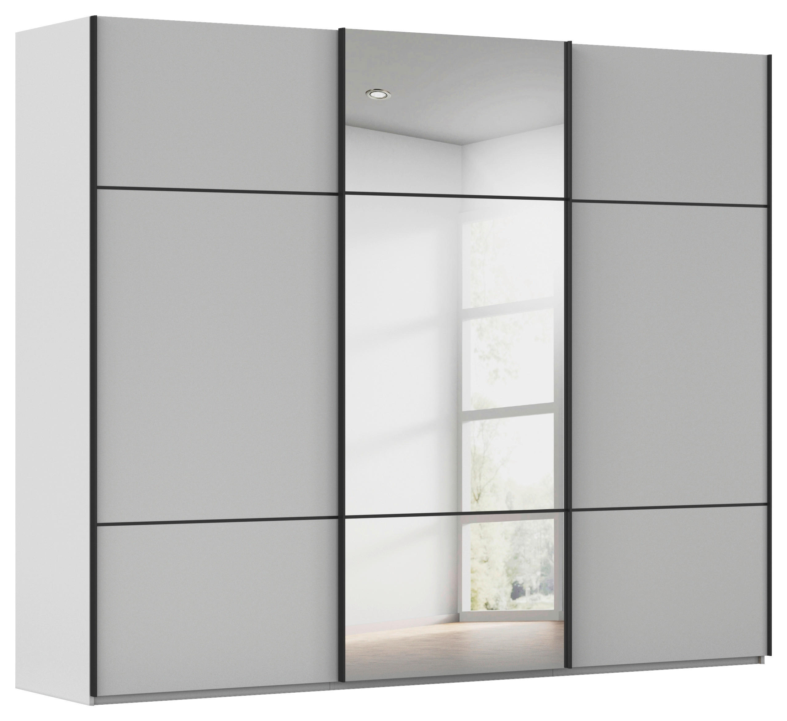 SCHWEBETÜRENSCHRANK 301/223/68 cm,  in Grau, 3 Tür(en)  - Schwarz/Grau, KONVENTIONELL, Glas/Holzwerkstoff (301/223/68cm) - Novel
