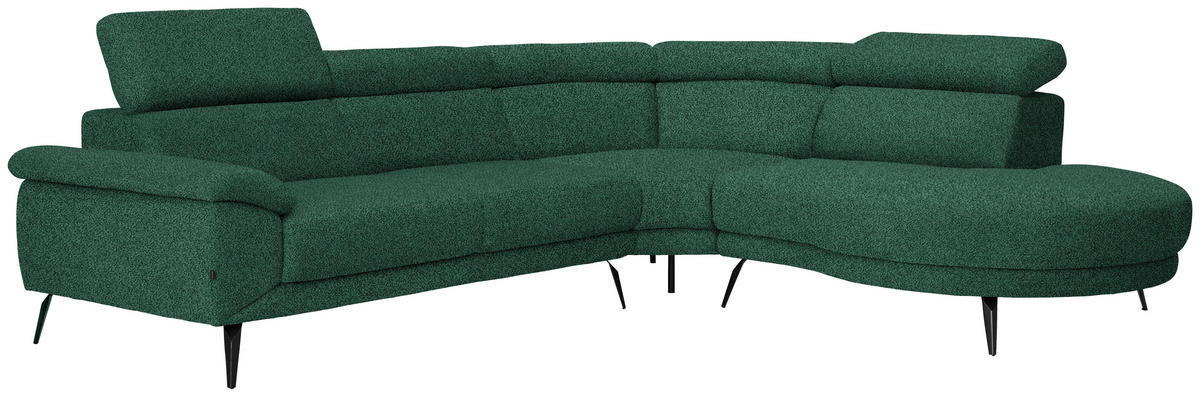 ECKSOFA Grün Velours  - Schwarz/Grün, Design, Textil/Metall (299/264cm) - Novel