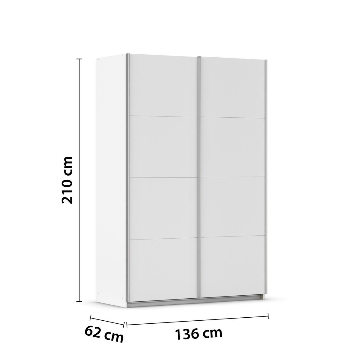 SCHWEBETÜRENSCHRANK 136/210/62 cm 2 Tür(en)-türig Weiß  - Alufarben/Weiß, KONVENTIONELL, Holzwerkstoff/Kunststoff (136/210/62cm) - home24