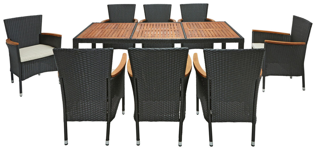 GARTENTISCHGRUPPE Akazie Hartholz Stahl  - Creme/Schwarz, Design, Holz/Kunststoff - Ambia Garden