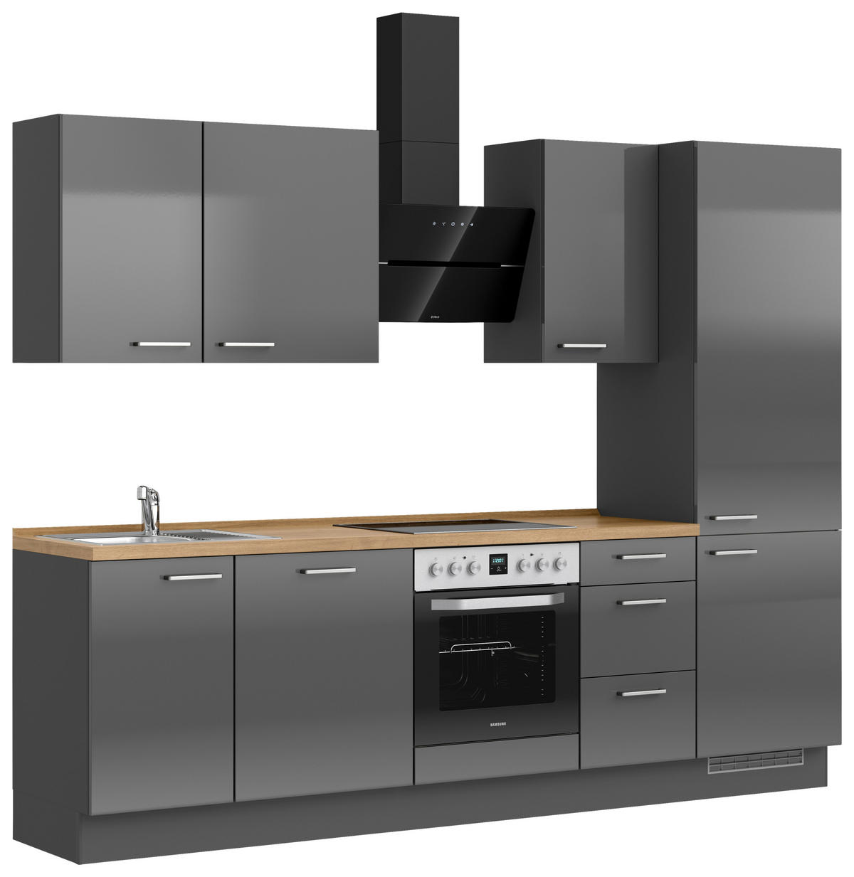 KÜCHENBLOCK Flash 270 cm  in Eichefarben, Schieferfarben  - Schieferfarben/Edelstahlfarben, MODERN, Holzwerkstoff/Metall (270cm) - Nobilia