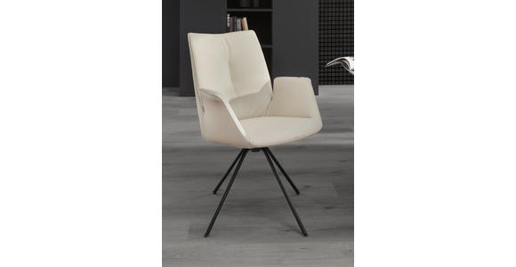 ARMLEHNSTUHL drehbar  Beinauswahl, Lederauswahl, Sitzfläche 360° drehbar  Echtleder  - Creme/Schwarz, Design, Leder/Metall (65/91/63cm) - Dieter Knoll