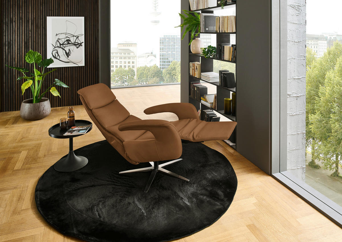 RELAXSESSEL in Leder Karamell  - Edelstahlfarben/Karamell, Design, Leder/Metall (76/119/86cm) - Dieter Knoll