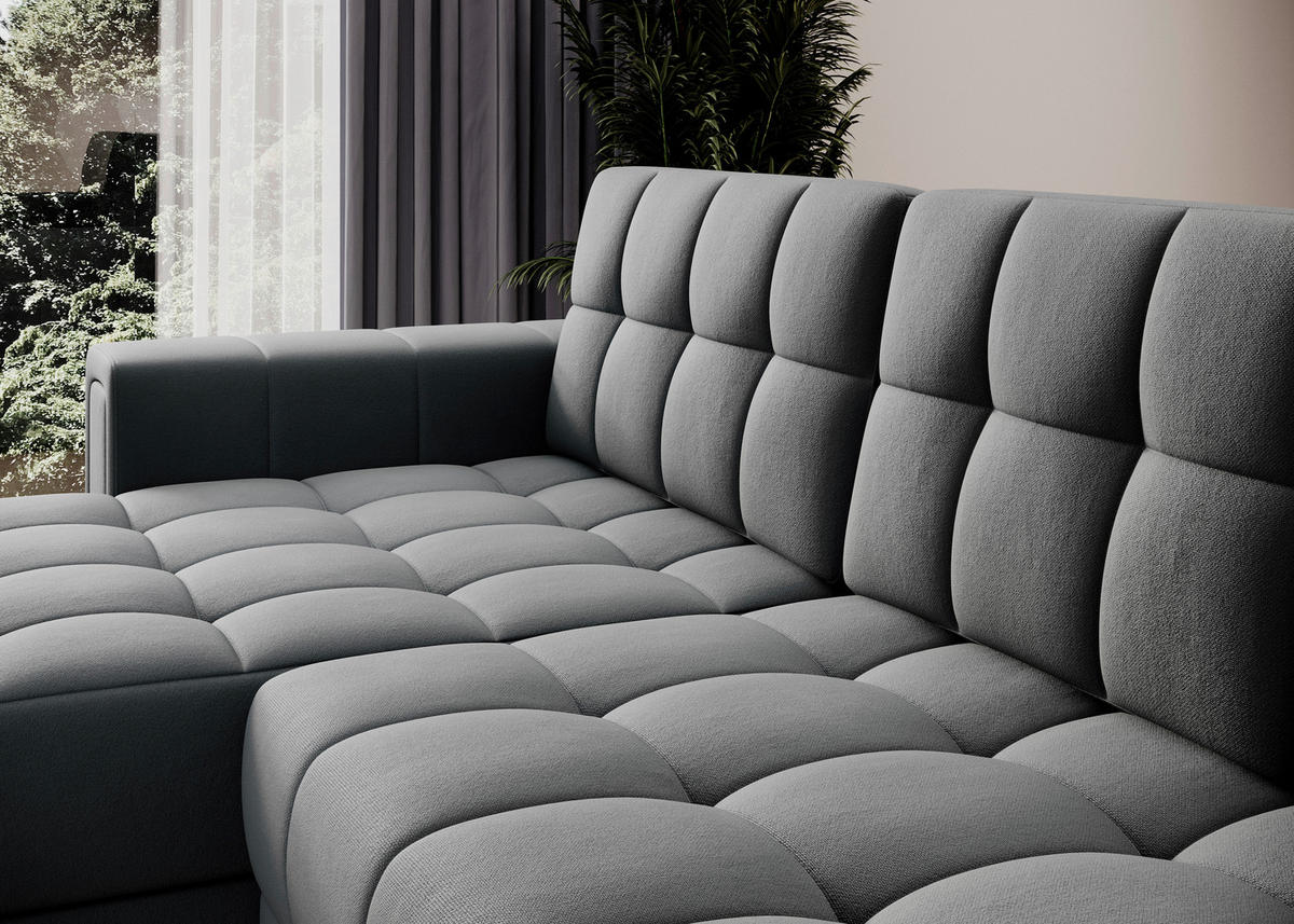 ECKSOFA Plüsch Dunkelgrau  - Dunkelgrau, Design, Kunststoff/Textil (260/150cm) - MID.YOU