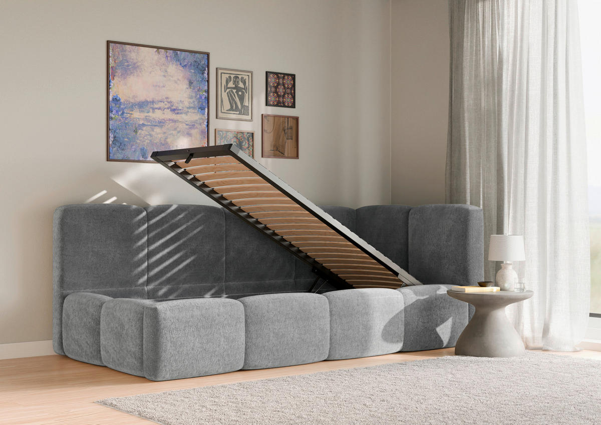 POLSTERBETT 90/200 cm,  in Silberfarben, Lattenrost, Bettkasten,  - Silberfarben/Schwarz, Design, Holz/Textil (90/200cm) - Chameo