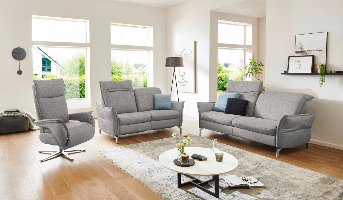 2,5-SITZER in Chenille Grau, Weiss  - Weiss/Grau, Modern, Textil/Metall (185/89/109cm) - Livetastic