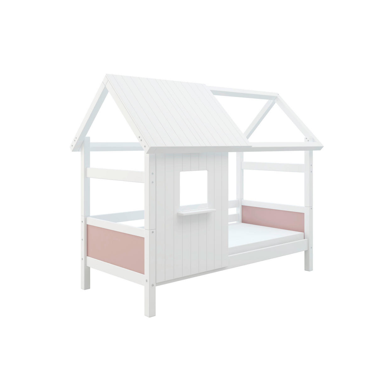 HAUSBETT 90/200 cm,  in Rosa, Weiß, Rollrost  - Rosa/Weiß, MODERN, Holz (90/200cm) - Chameo