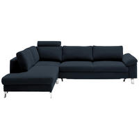 ECKSOFA in Echtleder Dunkelblau  - Chromfarben/Dunkelblau, Design, Leder/Metall (200/281cm) - Pure Home Lifestyle