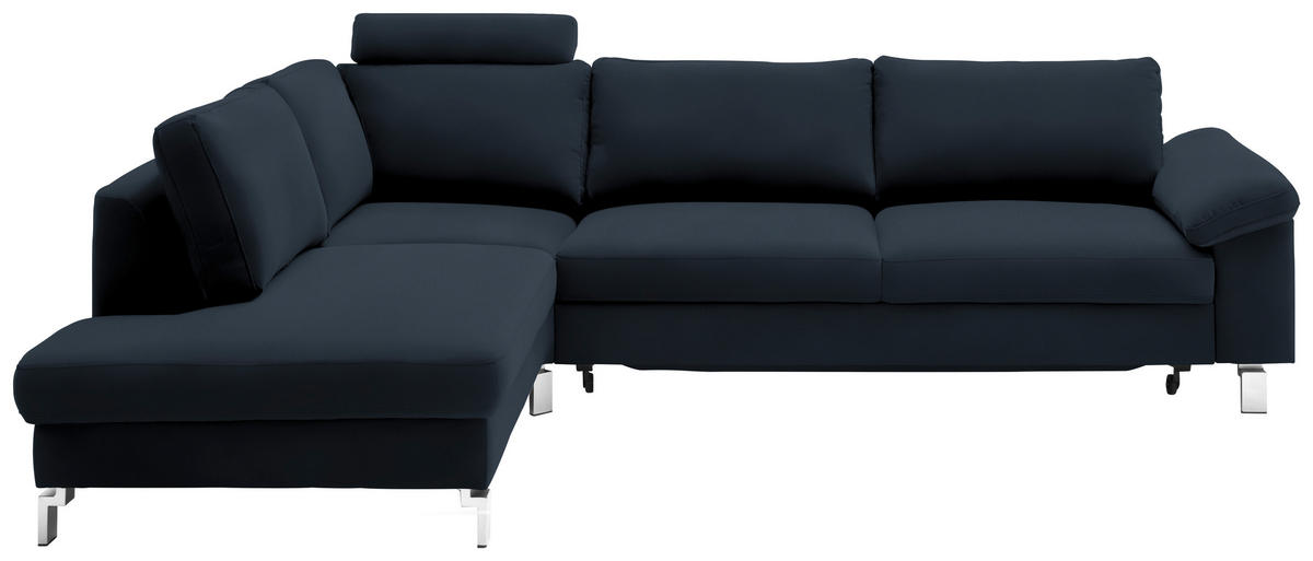 ECKSOFA in Echtleder Dunkelblau  - Chromfarben/Dunkelblau, Design, Leder/Metall (200/281cm) - Pure Home Lifestyle