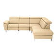 ECKSOFA in Echtleder Beige  - Beige/Alufarben, Design, Leder/Metall (271/242cm) - Cantus