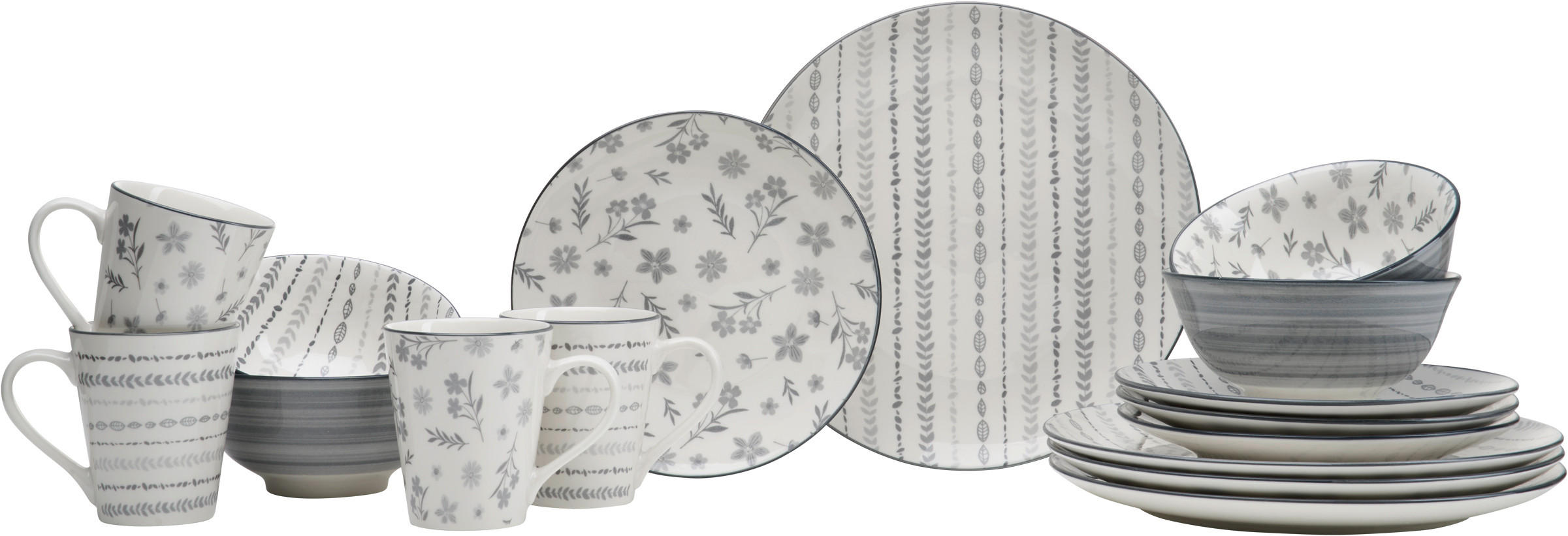KOMBISERVICE Grau, Weiß Sendai 16-teilig 4 Personen  - Weiß/Grau, KONVENTIONELL, Keramik (31/30/31cm) - Ritzenhoff Breker