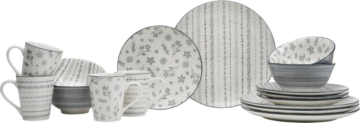 KOMBISERVICE Grau, Weiß Sendai 16-teilig 4 Personen  - Weiß/Grau, KONVENTIONELL, Keramik (31/30/31cm) - Ritzenhoff Breker