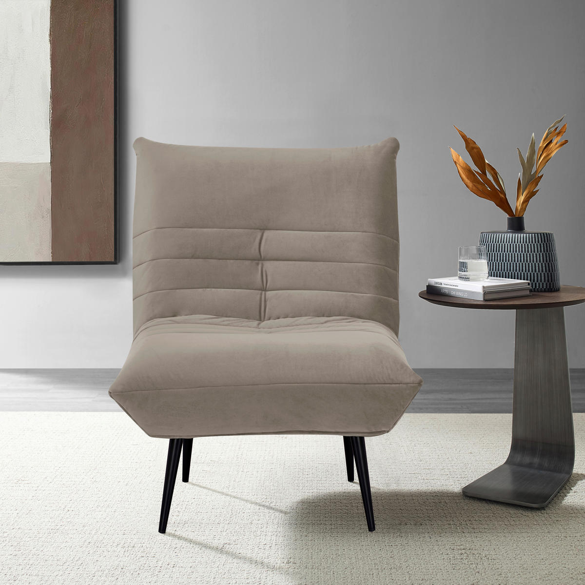 SESSEL Samt Taupe    - Taupe/Schwarz, MODERN, Textil/Metall (75/92/87cm) - MID.YOU