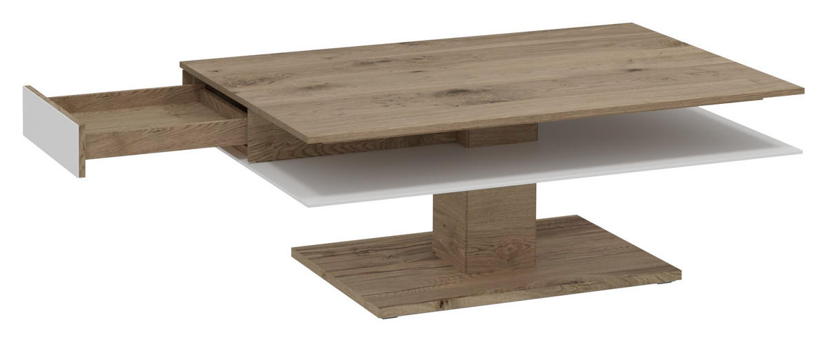 COUCHTISCH in Holz, Glas 120/75/46 cm  - Weiss/Eichefarben, Design, Glas/Holz (120/75/46cm) - Voglauer