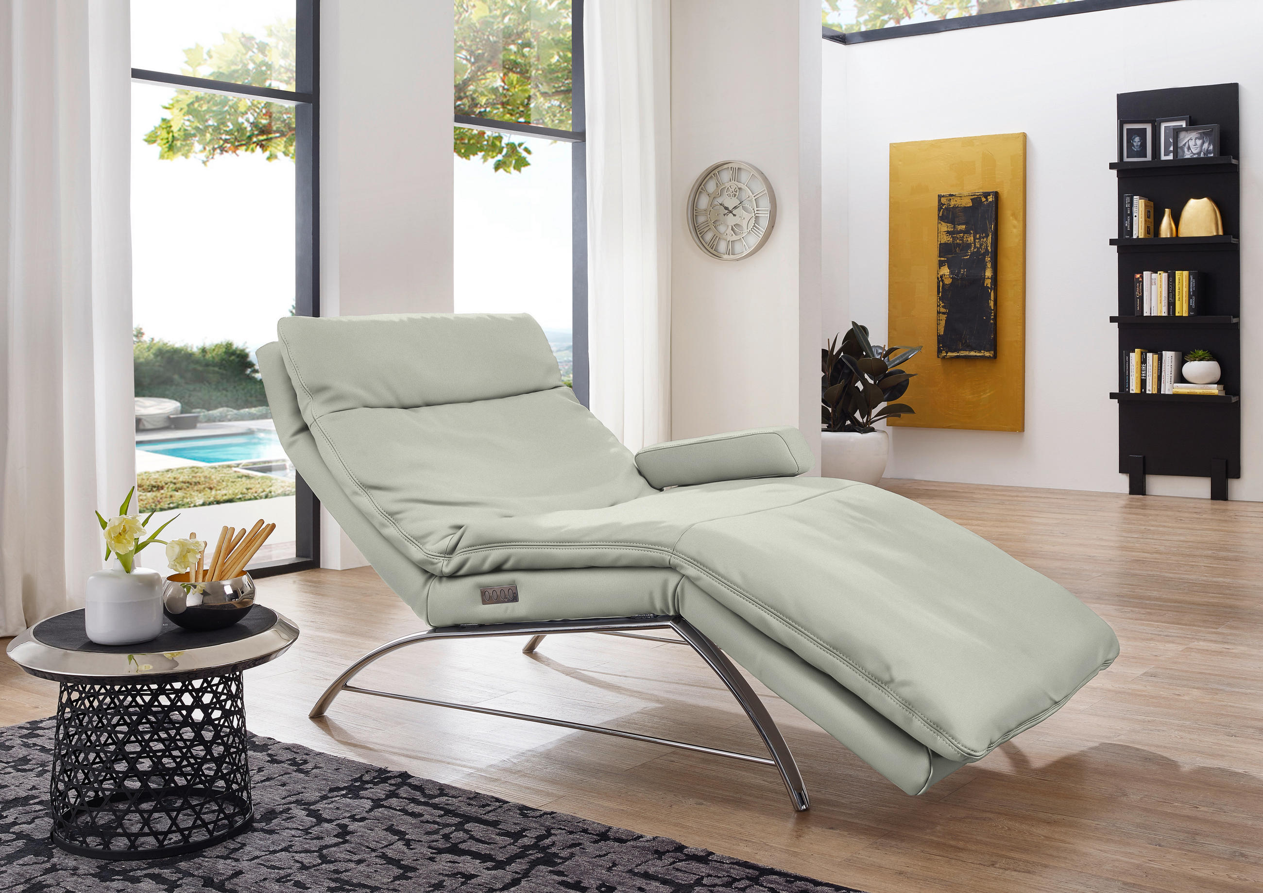 RELAXLIEGE in Echtleder Hellgrau  - Hellgrau/Alufarben, Basics, Leder (95/91/170cm) - Chilliano