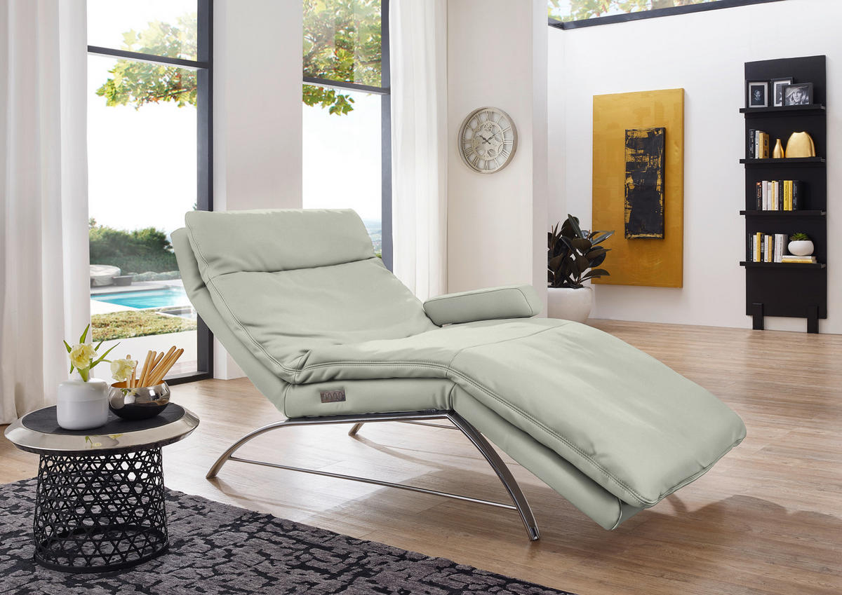 RELAXLIEGE in Echtleder Hellgrau  - Hellgrau/Alufarben, Basics, Leder (95/91/170cm) - Chilliano