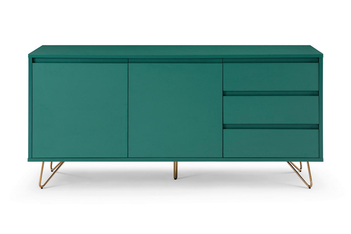 ŠIROKÁ KOMODA, zelená, 150/70/40 cm - zelená/mosadzná, Design, kov/kompozitné drevo (150/70/40cm) - Livetastic