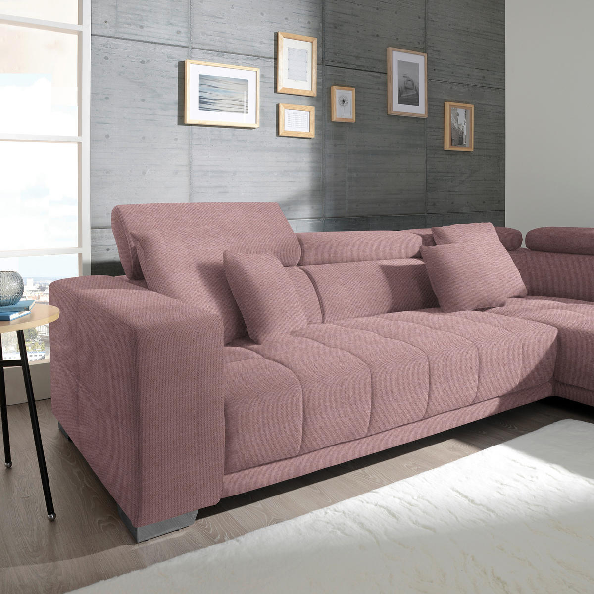 ECKSOFA  in Mikrofaser Rosa  301/207 cm  - Chromfarben/Rosa, Design, Textil/Metall (301/207cm) - Xora