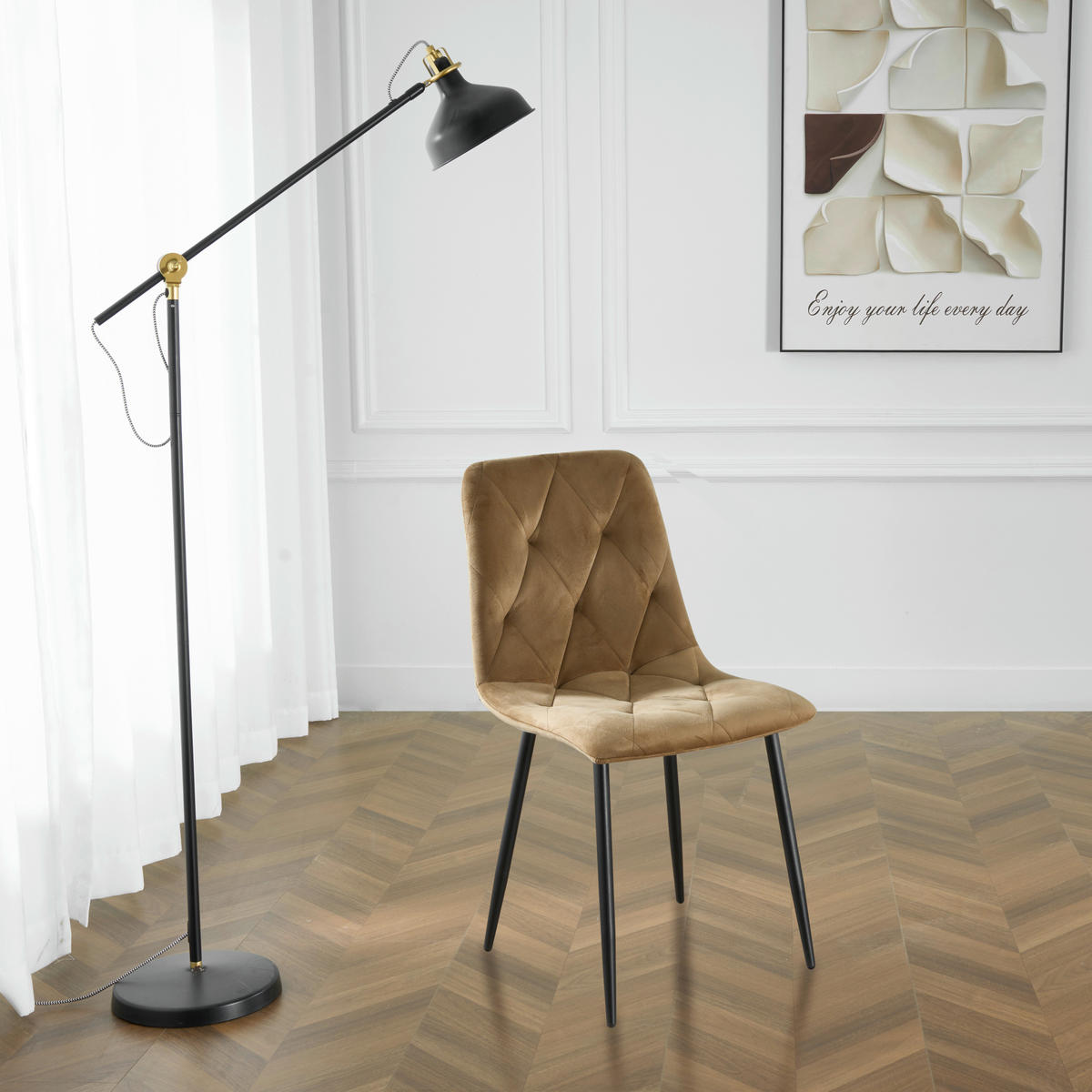 STUHL-SET 4 Stück  in Eisen Samt  - Schwarz/Braun, Design, Textil/Metall (44/86,5/56cm) - Boxxx