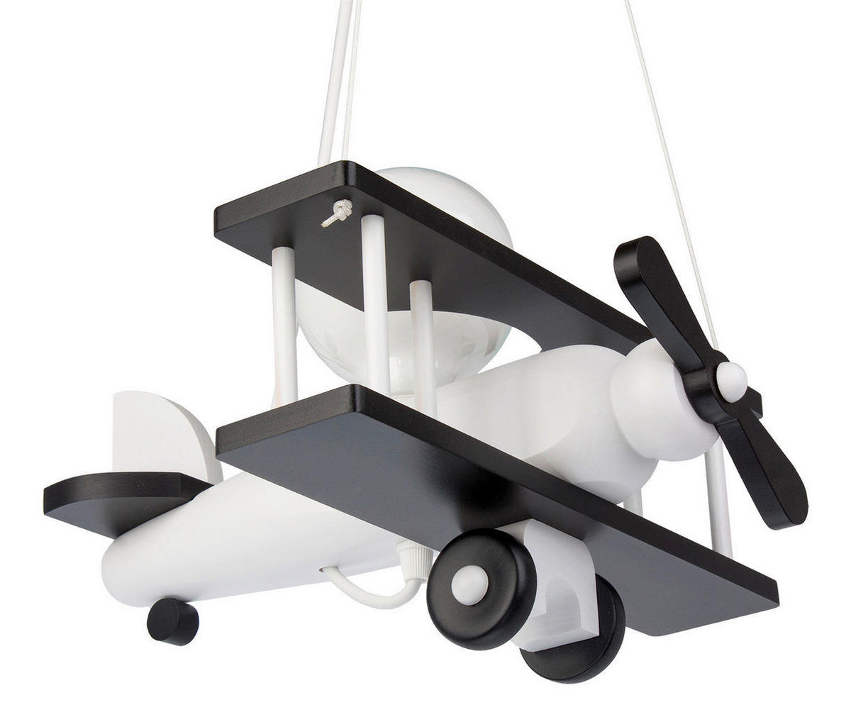 KINDERHÄNGELEUCHTE Flugzeug 29/31/75 cm   - Schwarz/Weiß, KONVENTIONELL, Holz (29/31/75cm)