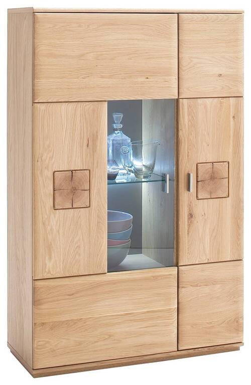 HIGHBOARD  in 90/141/38 cm  - Eichefarben/Nickelfarben, Design, Glas/Holz (90/141/38cm) - Livetastic
