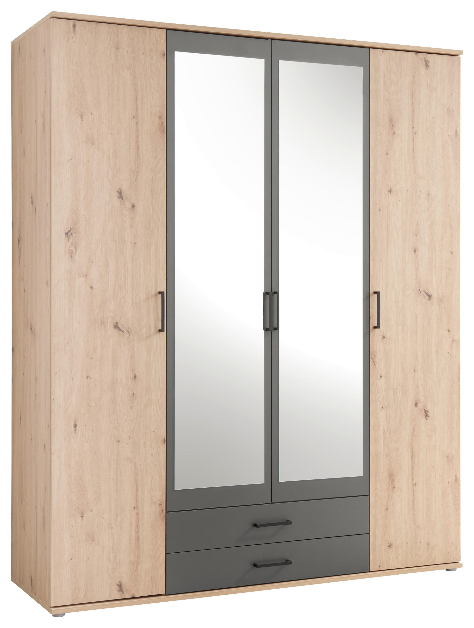 DREHTÜRENSCHRANK 159/196/53,5 cm 4-türig Anthrazit, Eichefarben  - Eichefarben/Anthrazit, Basics, Glas/Holzwerkstoff (159/196/53,5cm) - MID.YOU